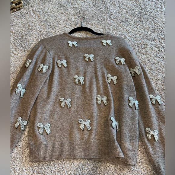 Zara faux pearl bow sweater camel - Picture 2 of 4